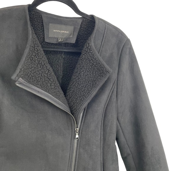 Banana Republic Faux Suede Sherpa Lined Moto Jacket Black Small - Picture 5 of 8